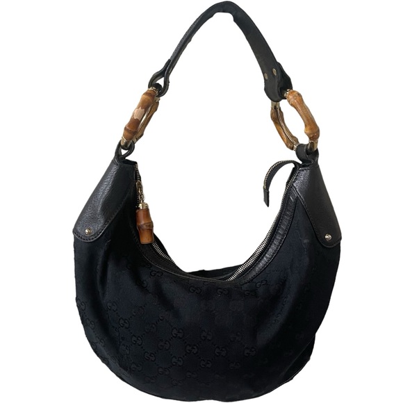 Gucci Handbags - Gucci GG Bamboo Half Moon Bag Medium Hobo Canvas Shoulder Bag